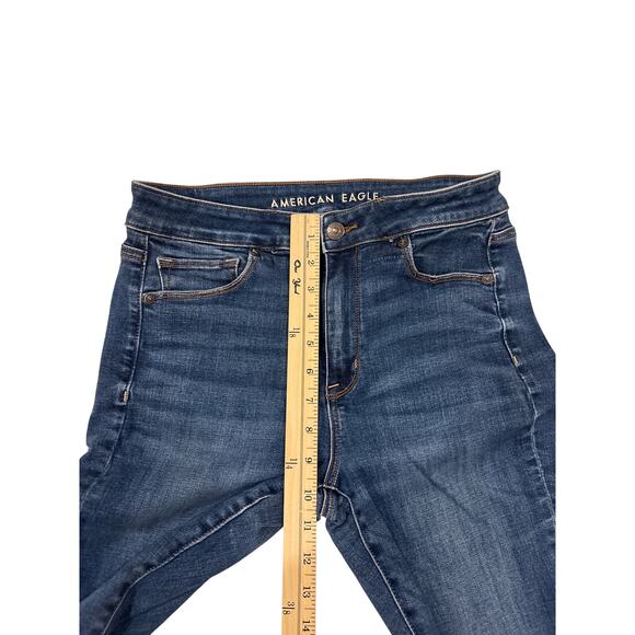 American Eagle Jeans Women 8 Short Blue High Rise Skinny Kick Stretch Distressed - Picture 8 of 10